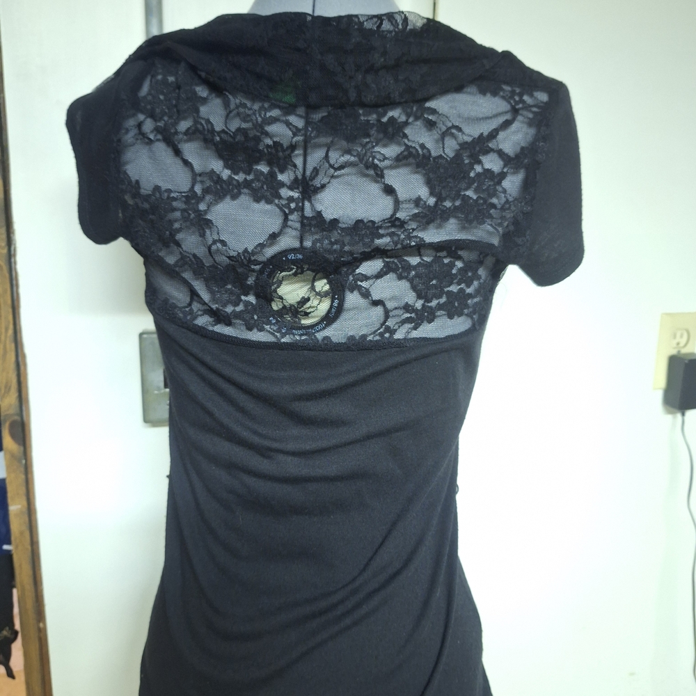 Chic Black Lace Women's Blouse Size Med